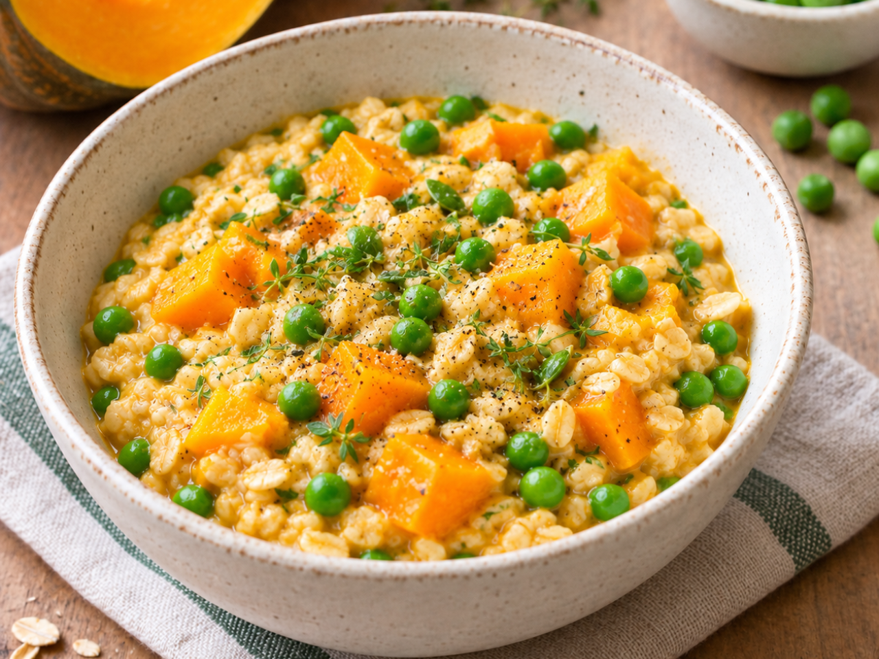 michela_trevisan_ricetta_avena_con_zucca_e_piselli